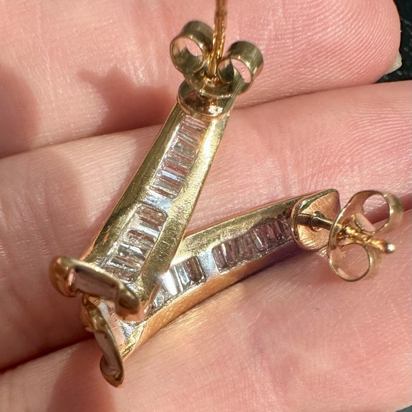 XL 2 Ct 10K Solid Real gold Natural Diamond Earrings huggies half hoop hoops - Picture 5 of 5